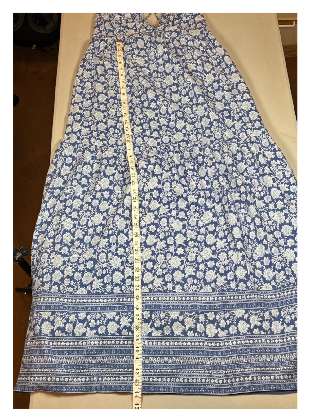 Sim & Sam Maxi Dress XL Blue White Floral Sundress V-Neck Strappy Coastal Boho - Picture 12 of 12